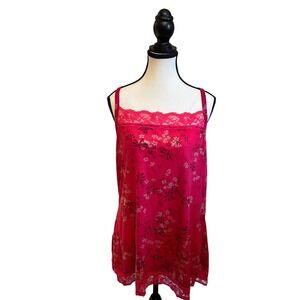 JMS‎ Just My Size 1X Floral Lace Trim Tank Top Adjustable Straps Red